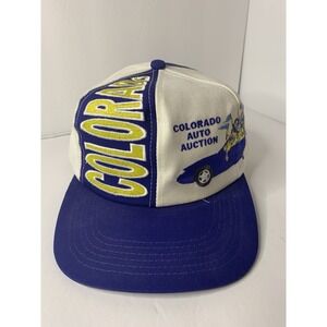 Vintage Colorado Spelled Out Embroidered Auto Auction Blue Yellow Snapback Hat